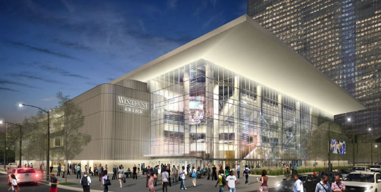 Rendering of the exterior of Wintrust Arena