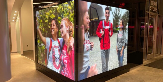 LED video wall wrapping around the corner