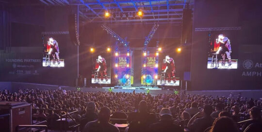 Looking at the stage during a concert at the Macon Amphitheater