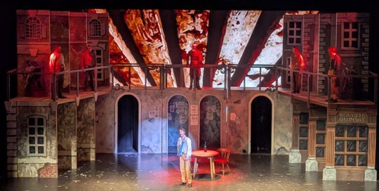 Darien High School Video Wall providing the background during a production of Les Miserables