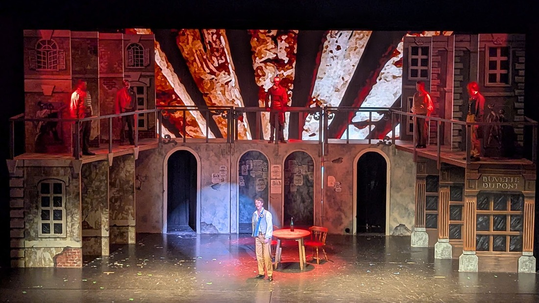 Darien High School Video Wall providing the background during a production of Les Miserables